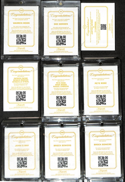Lot of (9) 2024 Keepsake Edition Jersey Relic Cards inc. Warren Moon Autograph (#/75), Doc Gooden Autograph (#/75), Justice Haynes/Ty Simpson Dual Autograph (#/50), + (JSA Auction Letter)