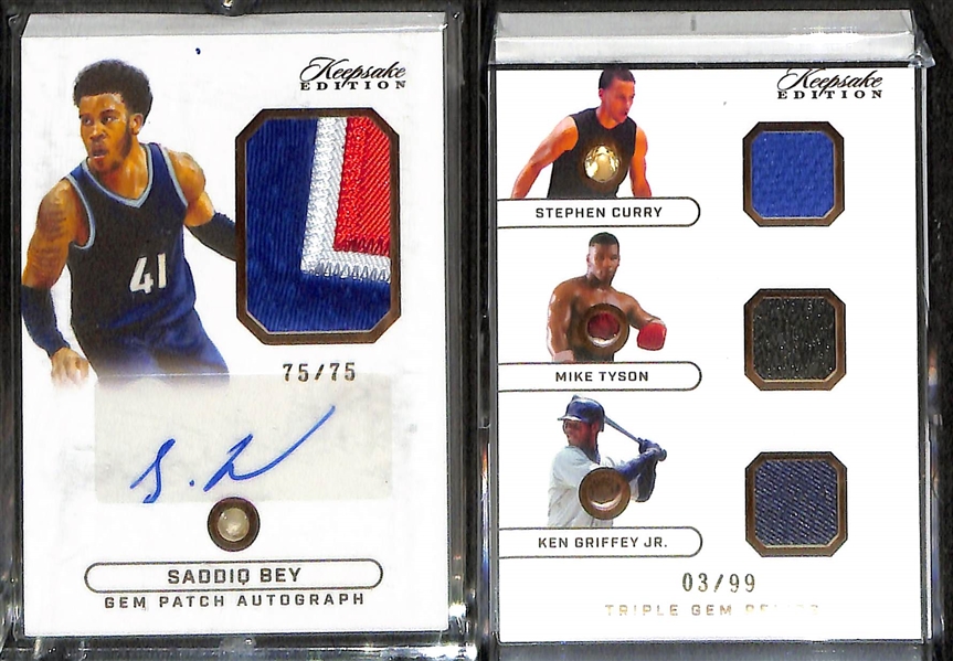 Lot of (4) 2024 Keepsake Edition Jersey Relic Cards- JuJu Watkins Autograph (#/75), Mark Jackson Autograph (#/75), Saddiq Bey Autograph (#/75), Stephen Curry/Mike Tyson/Ken Griffey Jr Triple...