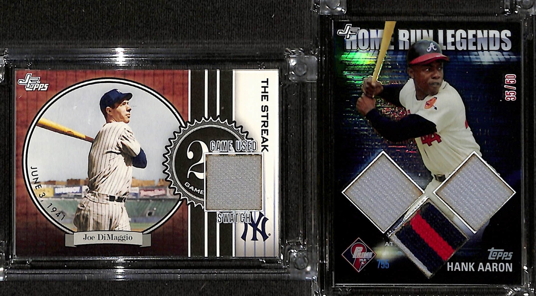Lot of (7) Hall of Fame Baseball Jersey Fusions Relic Cards- Al Kaline, Joe DiMaggio, Hank Aaron (#/50), Luis Aparicio (#/10), Frank Robinson (#/25), Brooks Robinson (#/99), Stan Musial