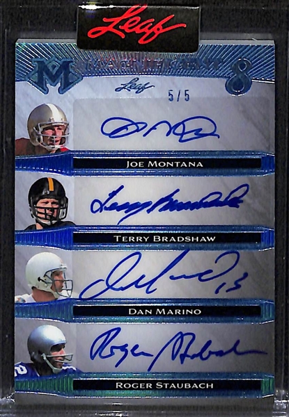 2023 Leaf Magnificent Joe Montana/Terry Bradshaw/Dan Marino/Roger Staubach/Peyton Manning/Drew Brees/Jim Kelly/Brett Favre Autograph (#/5)