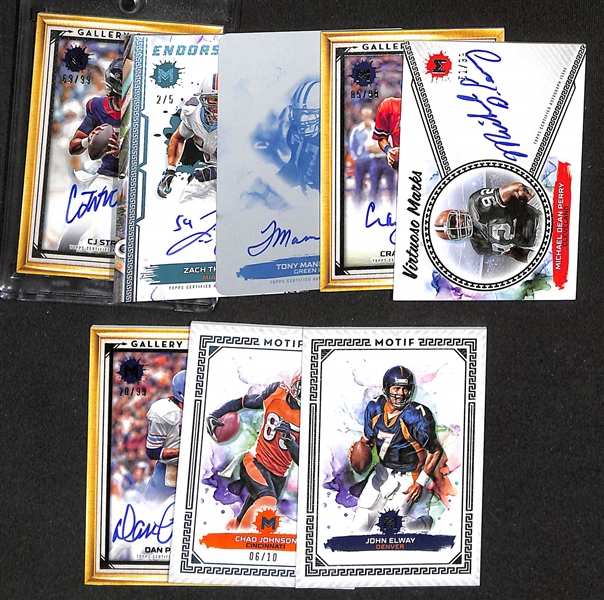 Lot of (8) 2024 Topps Motif Cards inc. CJ Stroud Rookie Autograph (#/99), Zach Thomas Autograph (#/5), Tony Mandarich Autograph (#/1), +