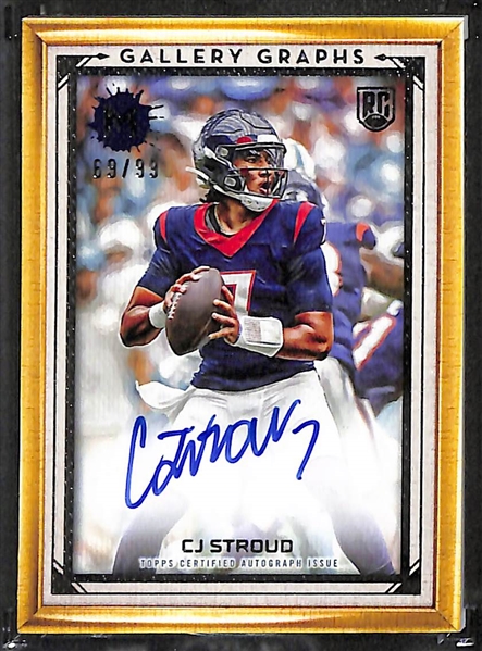 Lot of (8) 2024 Topps Motif Cards inc. CJ Stroud Rookie Autograph (#/99), Zach Thomas Autograph (#/5), Tony Mandarich Autograph (#/1), +