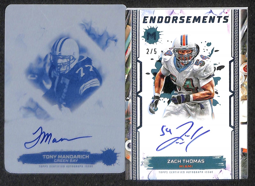 Lot of (8) 2024 Topps Motif Cards inc. CJ Stroud Rookie Autograph (#/99), Zach Thomas Autograph (#/5), Tony Mandarich Autograph (#/1), +