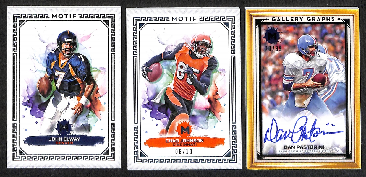 Lot of (8) 2024 Topps Motif Cards inc. CJ Stroud Rookie Autograph (#/99), Zach Thomas Autograph (#/5), Tony Mandarich Autograph (#/1), +
