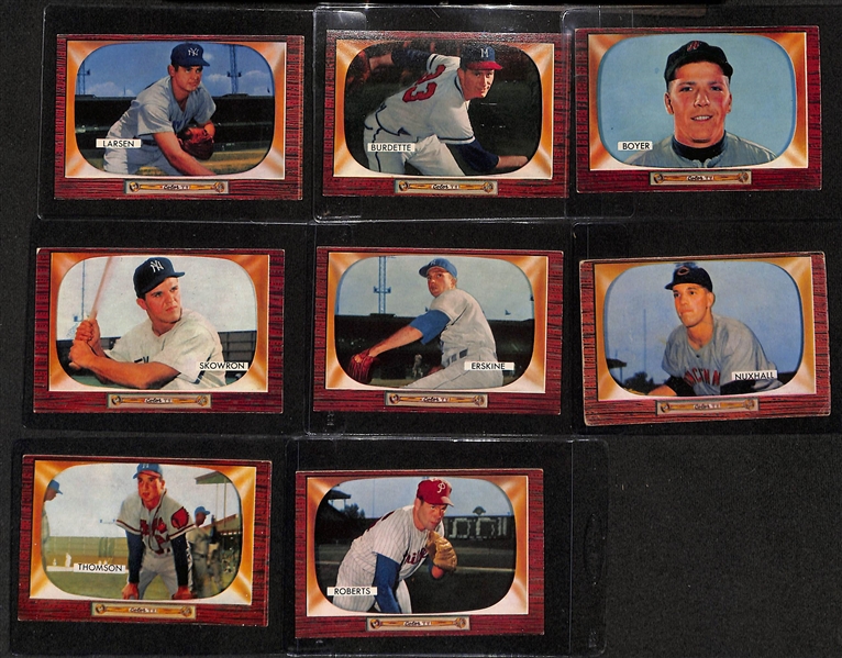 (110+) 1955 Bowman Baseball Card Lot w. Mathews (SGC 4), E. Howard (SGC 6), Ashburn (SGC 5), Feller (SGC 5), Minoso (SGC 5), Rizzuto (SGC 5.5), N. Fox (SGC 4.5), +