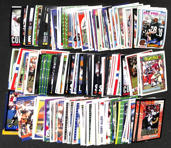 200+ Signed Football Cards w. (5) Munoz, Favre, Largent, Stallworth, Tim Brown, Winslow, Fouts, Dwight Clark, Mike Wagner, (4) DeLamielleure, Art Shell,  + (JSA Auction Letter)