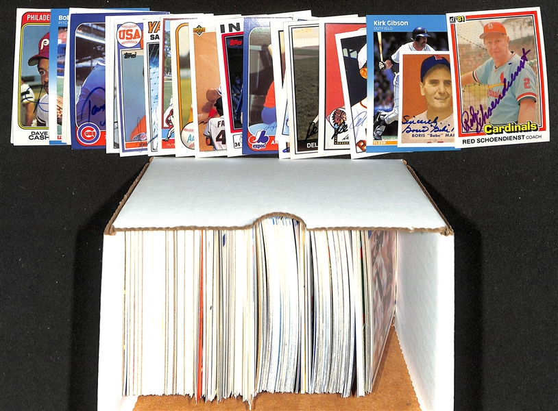 250+ Signed Baseball Cards w. Red Schoendienst, Babe Martin, Kirk Gibson, Al Widmar, (2) Del Crandall, (2) Marty Marion, Andres Galarraga, Cliff Lee, Shawon Dunston, + (JSA Auction Letter)