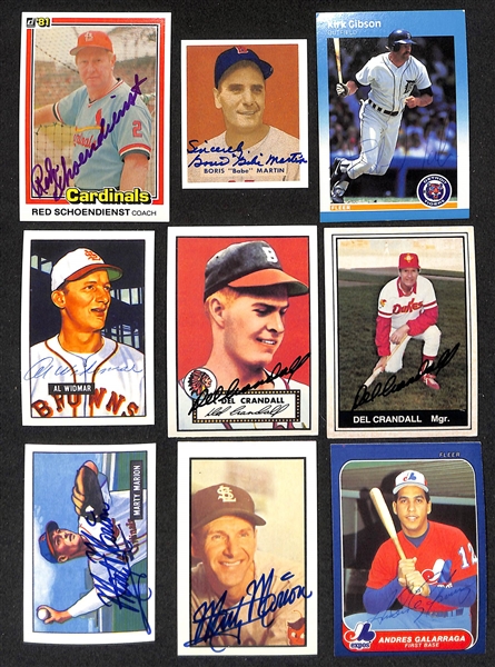 250+ Signed Baseball Cards w. Red Schoendienst, Babe Martin, Kirk Gibson, Al Widmar, (2) Del Crandall, (2) Marty Marion, Andres Galarraga, Cliff Lee, Shawon Dunston, + (JSA Auction Letter)