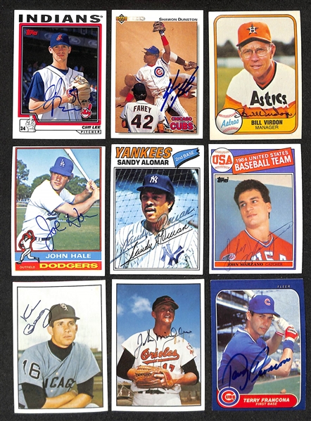250+ Signed Baseball Cards w. Red Schoendienst, Babe Martin, Kirk Gibson, Al Widmar, (2) Del Crandall, (2) Marty Marion, Andres Galarraga, Cliff Lee, Shawon Dunston, + (JSA Auction Letter)