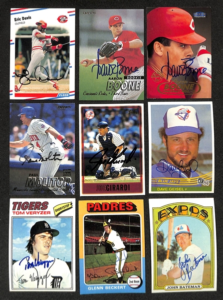 300+ Signed Baseball Cards w. (5) Fernando Valenzuela, Bobby Thomson, Red Schoendienst, Tim McCarver, Sandy Alomar, Tommy John, Carlos Delgado, Jason Giambi, Del Crandell, Sam Chapman,  (2) Shawon...