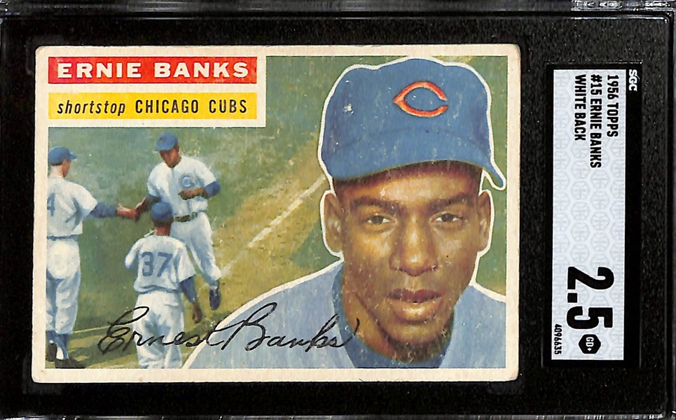 (4) SGC Graded 1956 Topps Cards (Ernie Banks SGC 2.5, Carl Erskine SGC 5, Red Schoendienst SGC 3, Phil Rizzuto SGC 1)