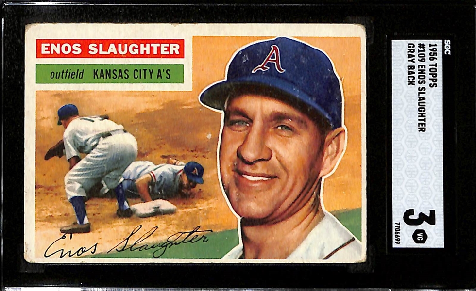(3) SGC Graded 1956 Topps Cards (Richie Ashburn SGC 5, Enos Slaughter SGC 3, Carl Erskine SGC 2)