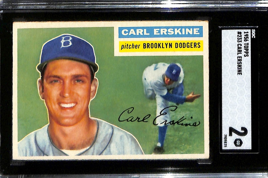 (3) SGC Graded 1956 Topps Cards (Richie Ashburn SGC 5, Enos Slaughter SGC 3, Carl Erskine SGC 2)