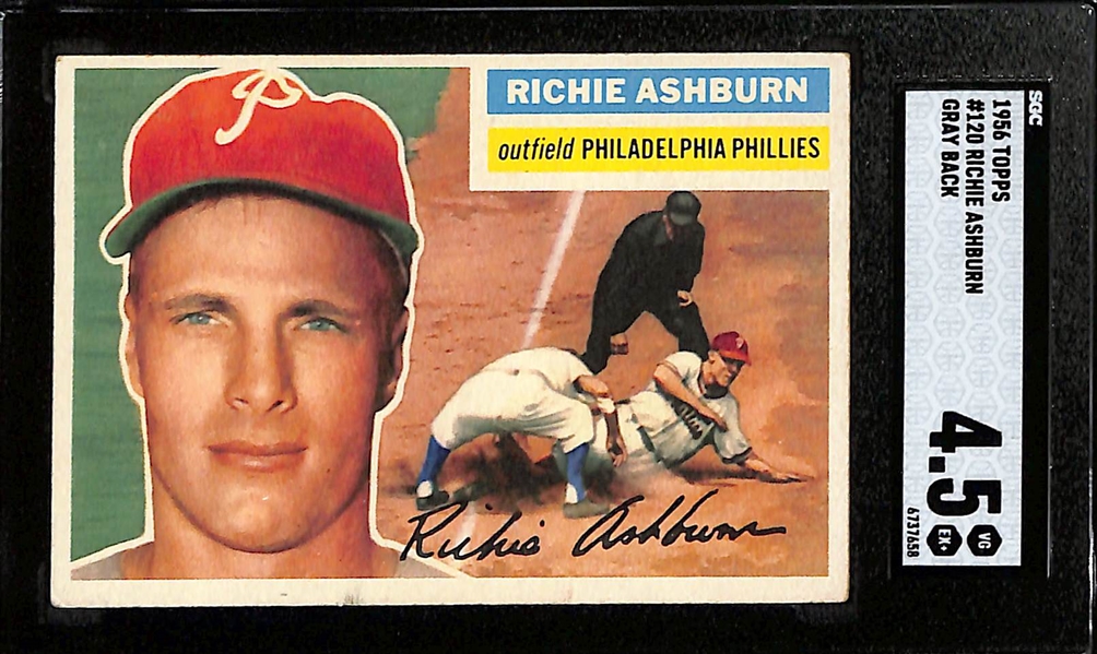 (3) SGC Graded 1956 Topps Cards (Richie Ashburn SGC 4.5, Harmon Killebrew SGC 1, Warren Spahn SGC 1.5)