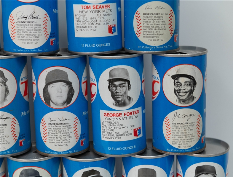 (32) 1970s RC Cola Baseball Player Cans w. Brett, Bench, Yount, D. Parker, Seaver, Yaz, Rose, Brock Sutter, Morgan, +