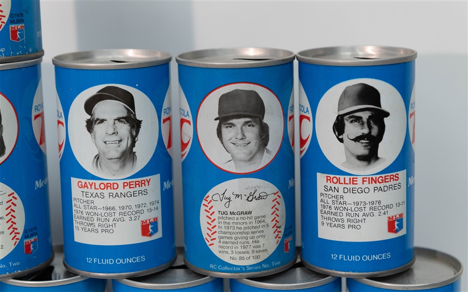 (35) 1970s RC Cola Baseball Player Cans w. Mike Schmidt, Steve Carlton, Carew, McCovey, Garvey, Fingers, Perry, Yount, D. Parker, +