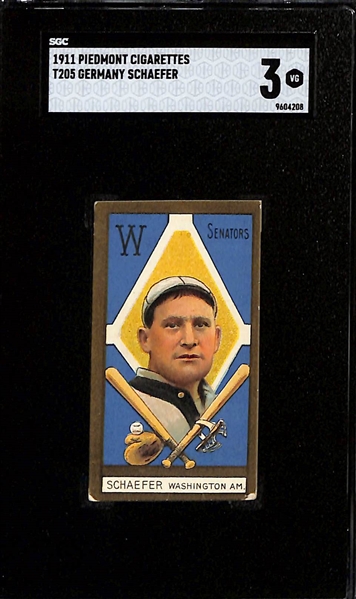1911 T205 Lot of (3) Cards - Germany Schaefer (Piedmont, SGC 3), David Jones (Sweet Caporal, SGC 1.5), Edward Barger (Piedmont, SGC 1.5)