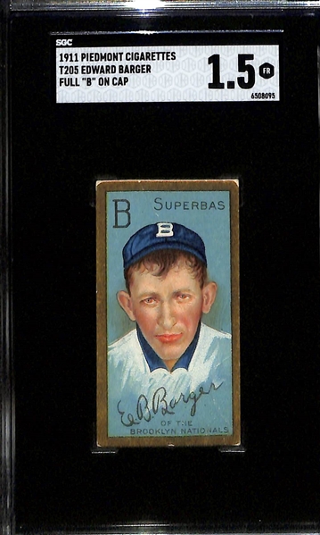 1911 T205 Lot of (3) Cards - Germany Schaefer (Piedmont, SGC 3), David Jones (Sweet Caporal, SGC 1.5), Edward Barger (Piedmont, SGC 1.5)