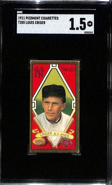 1911 T205 Lot of (3) Cards - Rebel Oakes (Piedmont, SGC 3.5), Bob Bescher (Sweet Caporal, SGC Authentic), Louis Criger (Piedmont, SGC 1.5)