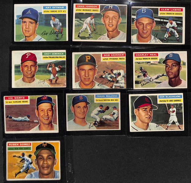 Over 120 Different 1956 Topps Baseball Cards - Includes Semi-Stars, Rookies, & Checklist (Mostly GD-EX Condition)
