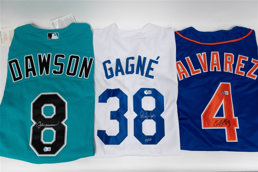 Lot of (3) Signed MLB Jerseys W. Francisco Alvarez, Andre Dawson, and Eric Gagne w. BAS COA