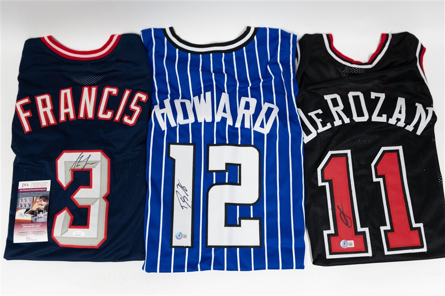 Lot of (3) Signed NBA Jerseys W. Demar DeRozan, Dwight Howard, and Steve Francis (JSA and Beckett)