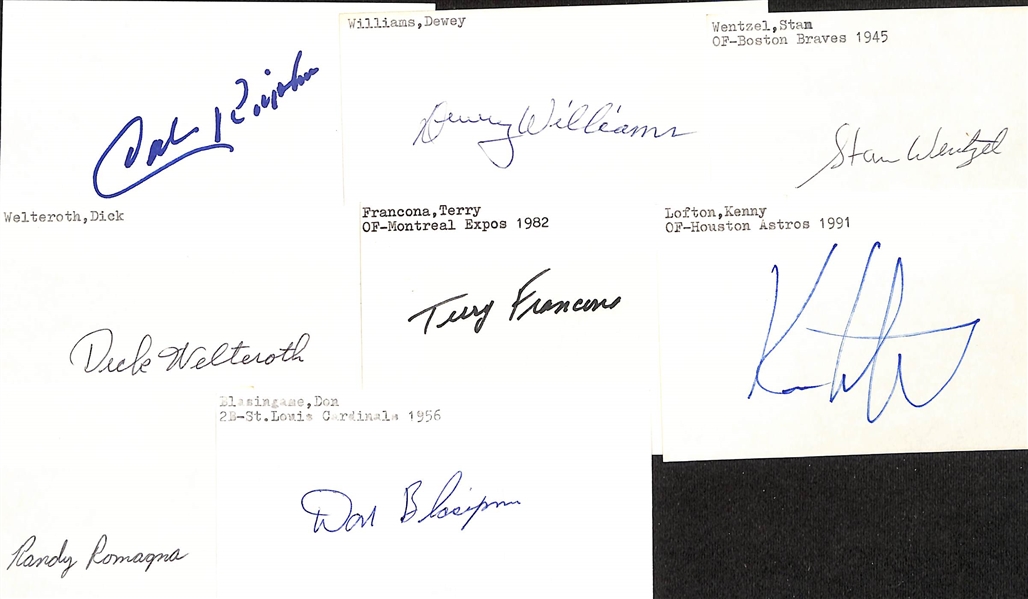 Lot of (225+) Signed Baseball Index Cards w. Tom Seaver, Jim Cronin, Charlie Keller, Vince Coleman, and more. +(JSA Auction Letter)