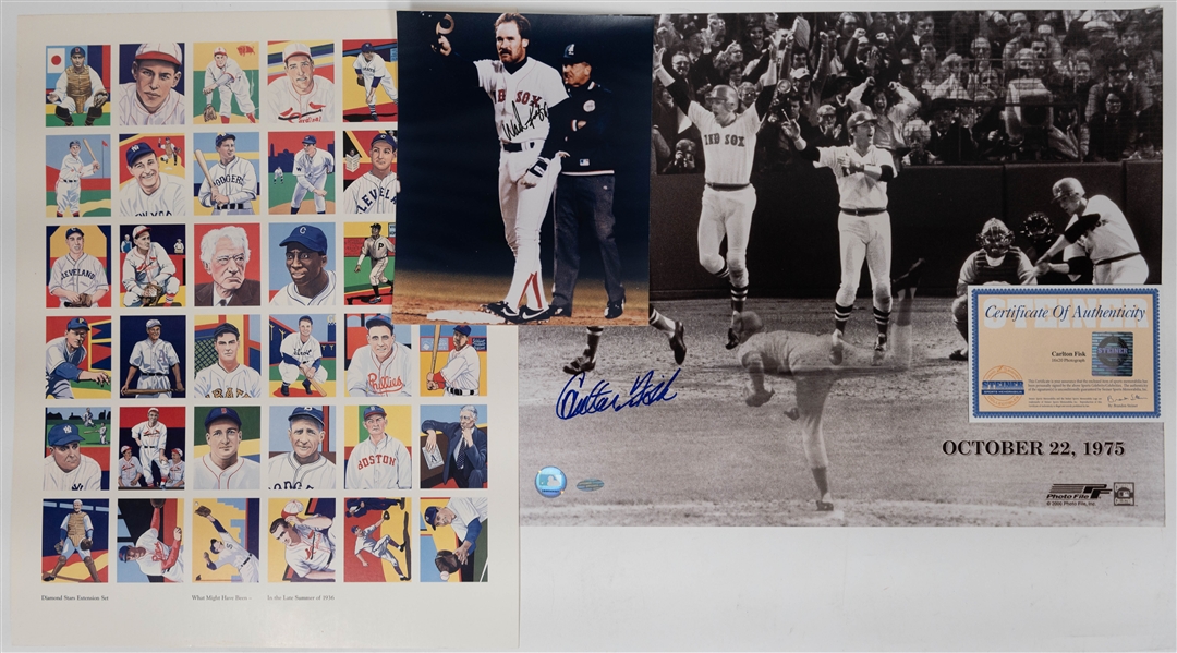 Red Sox Autograph Lot - Carlton Fisk 16x20 Photo & Wade Boggs 8x10 Photo - JSA Auction Letter