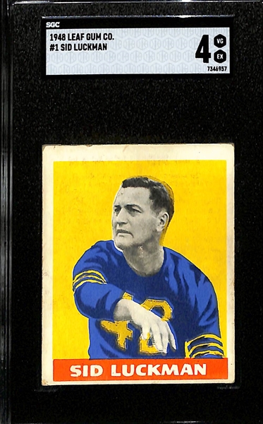 1948 Leaf Gum Co. Sid Luckman Rookie #1 (HOF) Graded SGC 4