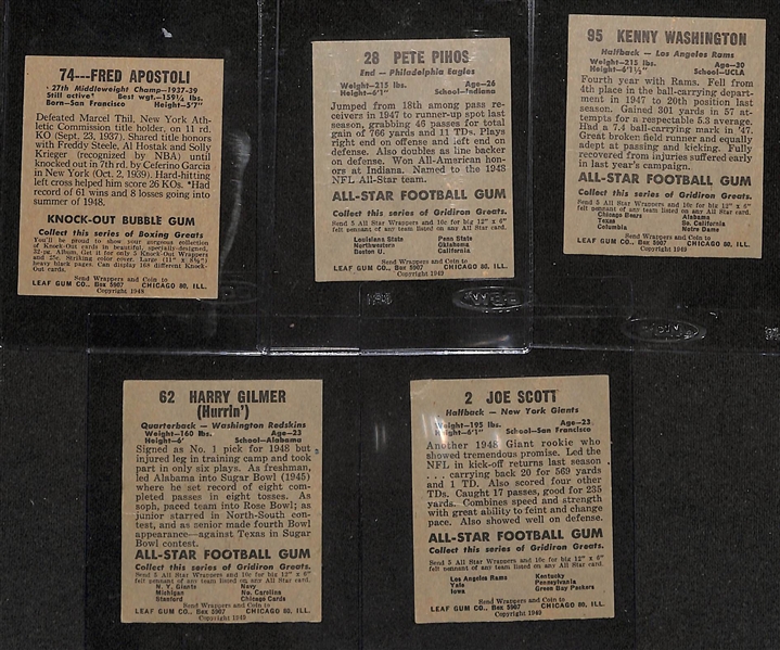 1948 Leaf Boxing Fred Apostoli, (4) 1949 Leaf Football w. Pete Pihos, & (6) 1940s-Early 1950s Exhibit Cards w. Hoot Evers