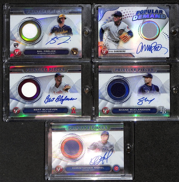 Lot of (5) 2024 Topps Pristine Patch Autographs- Sal Frelick Rookie, Ryne Sandberg, Bert Blyleven, Shane McClanahan, Christopher Morel