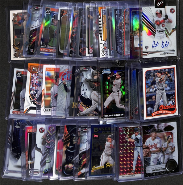 Lot of (38) 2024 Baltimore Orioles Cards inc. Topps Pristine Heston Kjerstad Autograph, Donruss Colton Cowser Autograph (#/49), Topps Chrome SIlver Pack Jordan Westburg Autograph (#/199), +