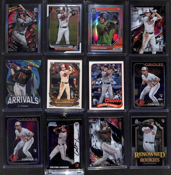 Lot of (38) 2024 Baltimore Orioles Cards inc. Topps Pristine Heston Kjerstad Autograph, Donruss Colton Cowser Autograph (#/49), Topps Chrome SIlver Pack Jordan Westburg Autograph (#/199), +