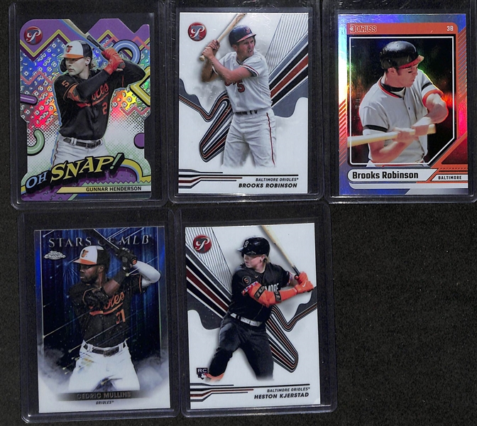 Lot of (38) 2024 Baltimore Orioles Cards inc. Topps Pristine Heston Kjerstad Autograph, Donruss Colton Cowser Autograph (#/49), Topps Chrome SIlver Pack Jordan Westburg Autograph (#/199), +