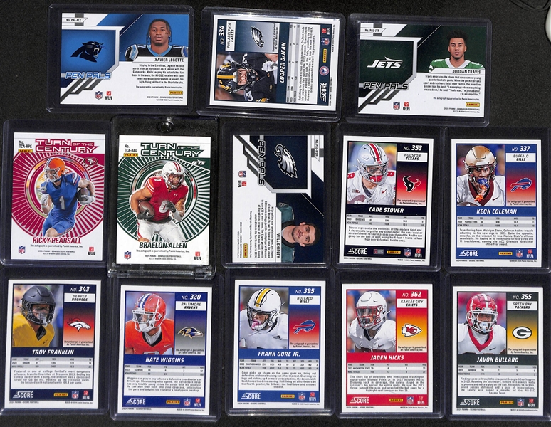 Lot of (13) 2024 Football Rookie Autographs inc. Elite Xavier Legette Pen Pals Purple Ink, Score Cooper DeJean, Elite Jordan Travis Pen Pals Blue Ink, +