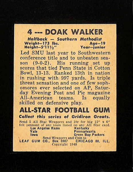 1948 Leaf Gum Co. Doak Walker Rookie #4 (HOF) Graded SGC 6