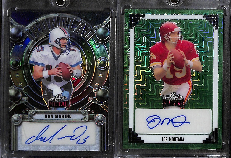 Lot of (6) 2024 Leaf Quarterback Autograph Cards- Dan Marino (#/10), Joe Montana (#/4), Michael Vick (#/39), Maalik Murphy (#/8), Steve Angeli (#/8), Lincoln Kienholz (#/5)