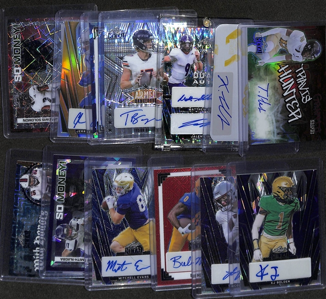 Lot of (13) 2024 Leaf Football Autographs inc. Travis Hunter Rookie (#/10), Keandre Lambert-Smith Rookie (#/1), Matthew Sluka/Jalen Coker duel (#/1), +