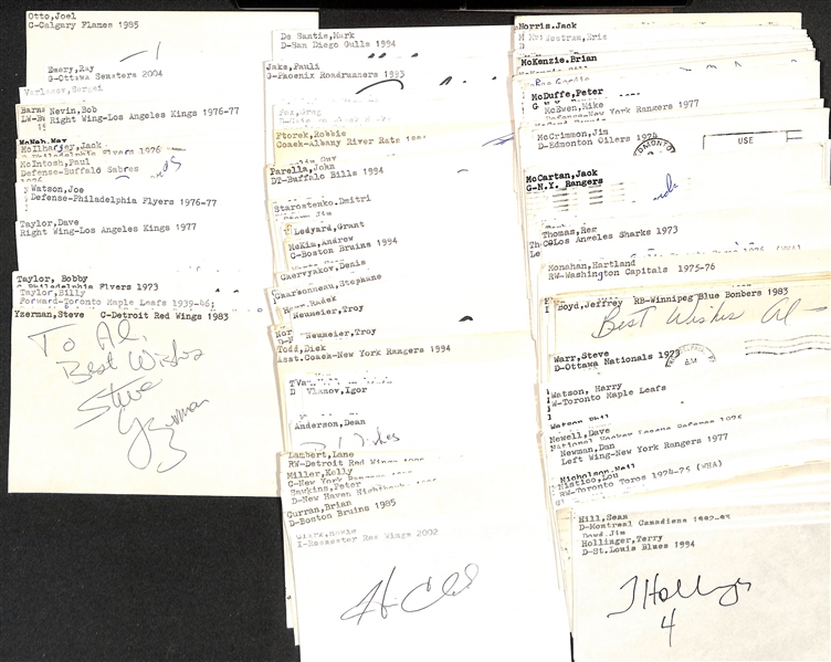 Lot of (225+) Signed Mostly Hockey Index Cards inc. Steve Yzerman, Billy Taylor, Bobby Taylor, + (JSA Auction Letter)