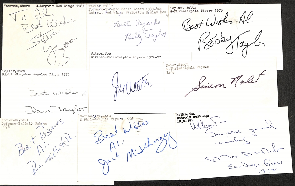 Lot of (225+) Signed Mostly Hockey Index Cards inc. Steve Yzerman, Billy Taylor, Bobby Taylor, + (JSA Auction Letter)