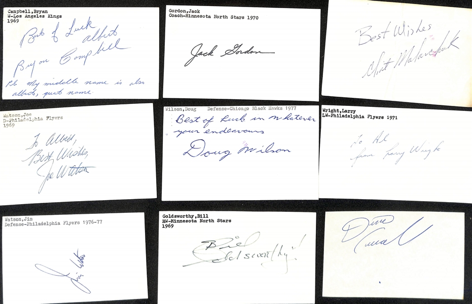Lot of (200+) Signed Mostly Hockey Index Cards inc. Ken Marrow, Craig Ramsey, Tom Barrasso, Cam Neely, Mike Ramsey, + (JSA Auction Letter)
