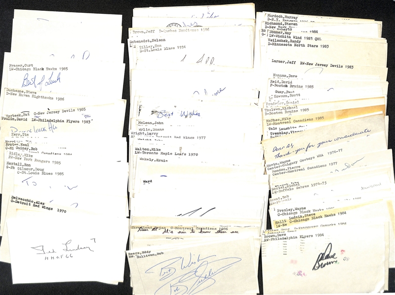 Lot of (225+) Signed Mostly Hockey Index Cards inc. Ted Lindsay, Denis Potvin, Alex Delvecchio, Craig Ramsey, + (JSA Auction Letter)