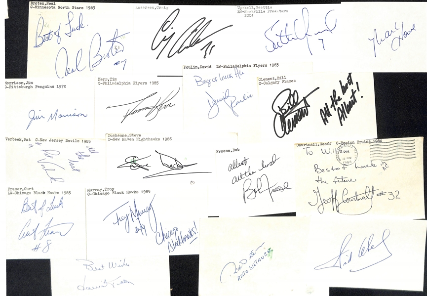 Lot of (225+) Signed Mostly Hockey Index Cards inc. Ted Lindsay, Denis Potvin, Alex Delvecchio, Craig Ramsey, + (JSA Auction Letter)