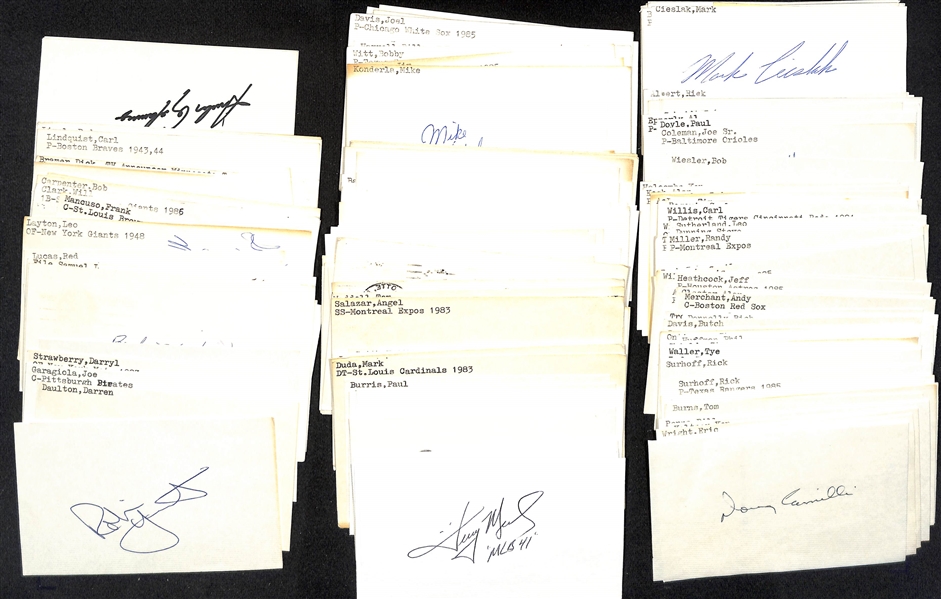 Lot of (100+) Signed Mostly Baseball Index Cards inc. Robin Yount, Darren Daulton, Joe Garagiola, + (JSA Auction Letter) 