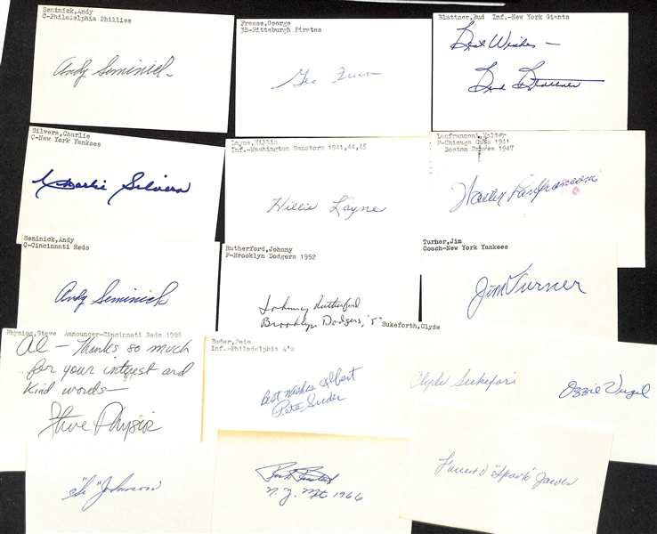 Lot of (100+) Signed Mostly Baseball Index Cards inc. Charles  Gehringer, Monte Irvin, Roger Clemens, Harry Craft, + (JSA Auction Letter)