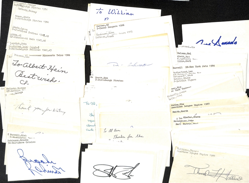 Lot of (150+) Signed Mostly Baseball Index Cards inc. Brooks Robinson, Rick Farrell, Darryl Strawberry, Tim Raines, Buck Showalter, + (JSA Auction Letter)