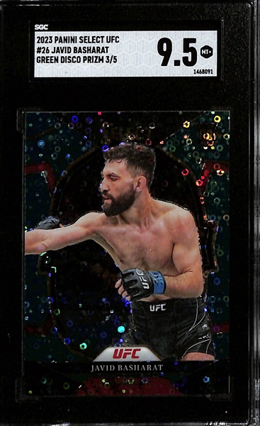 Lot of (3) SGC Graded 2023 Panini Select UFC Cards inc. Javid Basharat #3/5 Green Disco Prizm SGC 9.5