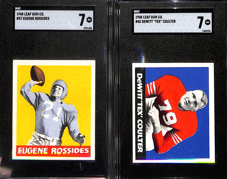 High Grade 1948 Leaf Gum Co. Football Cards - Eugene Rossides Rookie #57 (SGC 7) & DeWitt Tex Coulter (SGC 7)