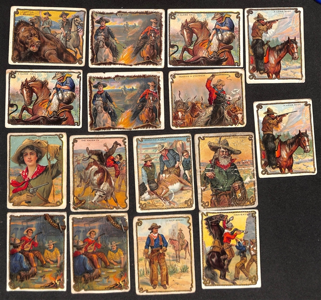 Lot of Approx (15) 1909-12 T53 Hassan Cowboy Series Cards & (50) 1910 T73 Hassan Indian Life In the 60s