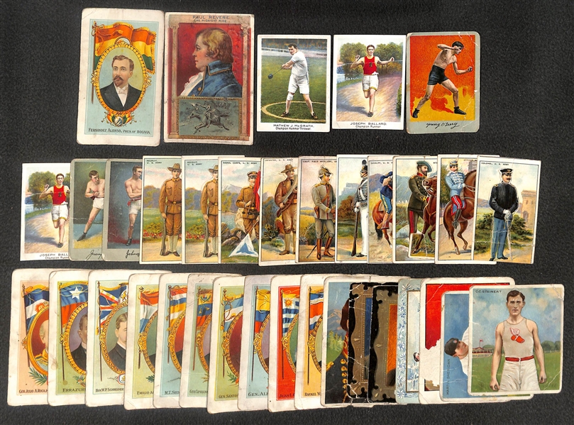 Lot of Approx (30) Assorted c. 1910s Misc Tobacco Cards Featuring Boxing, Athletes, Military Soldiers & Generals